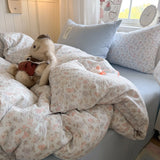 4Pcs Bedding Set Simple, Comfortable, And Retro Plaid Bed Sheets With Pillowcase Cotton Duvet Cover Set Single Bed Linen