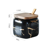 Popxstar  Creative Nordic Style Marble Pattern Ceramic Kitchen Seasoning Tank Set Wooden Cover Salt Shaker Spice Jar Kitchen Accessories