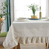 Popxstar Table Cover Ruffled Tablecloth Cotton Linen Fabric Solid Color Rectangular Kitchen Party Wedding Decor Natural Dirt Resistant