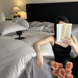 Luxury Premium 100% Cotton High Thread Count Jacquard 4 Piece Bedding Set Fitted Sheet Flat Sheet Duvet Cover