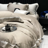 Popxstar  Luxury Satin Jacquard Bedding Set 1000TC Lyocell Cotton Soft Silky Duvet Cover Set Bed Sheet/Fitted Sheet Pillowcases 4Pcs