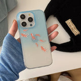 Popxstar  Clear Blue Gradient Koi Fish Gloss Mobile Phone Protective Case For iPhone 12 13 14 15 Pro Max Coque For iPhone 16 Pro Max Cover