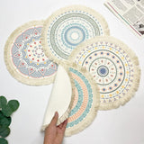 Popxstar New Bohemian Diameter 34cm/16cm Round Insulated Anti-scald Placemat Coaster Kitchen Accessories with Tassels