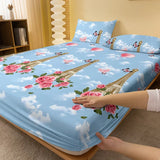 Popxstar 1 Simple Modern Plant Flower  Printed Matte Fitted Sheet, Bedroom Printed Bed Cover, Bedding (Excluding Pillowcases)