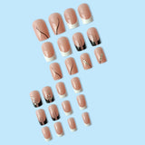 Popxstar 24Pcs Medium Square Press On Nails Pink And White French False Nails With  Rhinestones Design Reusable glossy Fake nails