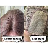 Popxstar Wig Long Straight Mixed Color Chocolate Gray 24 Inch Women's Lace Wig Natural Color Synthetic Wig for Cosplay