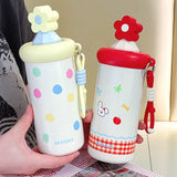 650ml Portable Insulated Steel Water Cup for Girls with Straw And Printed Handle High-Aesthetic Portable Drinkware