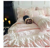 Popxstar  Rose Embossing Quilted Duvet Cover Set Vintage Lace Ruffles Pure Cotton Bedding Set Bed Sheet/Bed Skirt/Fitted Sheet Pillowcases
