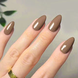 Popxstar Classic Glossy Solid Color Long Pointed Fake Nails Brown Green Grey Blue Detachable Finished False Nails Press on Nail with Glue