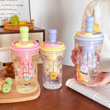 New Plastic Straw Water Bottles For Girls Summer Large Capacity Tea Water Separation Drinking Water Bottle For Schools Portable