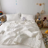 Popxstar Korean Ruffles Quilted Summer Comforter Set or Single Quilt High Quality Princess Pleated Quilts Soft Skin-friendly Thin Blanket