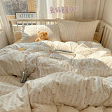 popxstar Striped Princess Bedding Set INS Nordic Girls Soft Washed Cotton Bed Flat Sheet Twin Queen Size Duvet Set Pillowcase Bed Linens