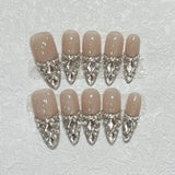 Popxstar  10Pcs Long Almond Handmade Press on Nails Fake Nails with Rhinestone Wearable Stick-on Nails False Nail Накладные Ногти Uñas