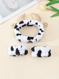 Popxstar Plush Wash Face Headband Cow Print Spa Wrist Band Cuffs Women Girls Facial Makeup  (Pattern position random)