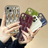 3D Water Ripple Pattern Phone Case For IPhone 17 16 15 14 13 12 Pro Max Soft Shockproof Back Cute Lens Protection Cover Funda