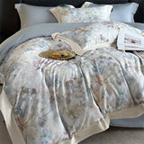 Popxstar  1000TC Lyocell Cotton Brushed Luxury Bedding Set Flowers Prints Duvet Cover Flat/Fitted Bed Sheet Pillowcases 4Pcs