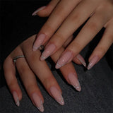 Popxstar  Nude Color Press On Nails 24Pcs Short Almond Fake Nails White French Tip Wearable False Nails Patches Women Girls DIY Manicure