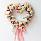 Popxstar Valentines Wreath For Front Door Heart Shape Artificial Rose Flower Garland Silk Fake Peony Wedding Wall Hanging Decoration