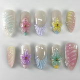 24pcs Red Cat Eye Press on Nails Pearl Heart Stick on Nails Bow French Fake Nails Sweet Cute Flower Nail Almond 3D False Nail