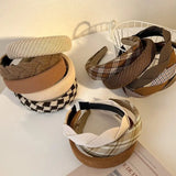 Popxstar Fashion Vintage Elastic Hair Band Lattice Print Sponge Headband Womens Girl Wide Side Hairband Hair Hoop Female Hair Accessories