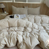Popxstar  Ins Nordic Bedding Set Striped Pure Cotton Duvet Cover Set Skin-Friendly Single Twin Full Queen Size Flat & Fitted Sheets Set