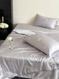 Popxstar  60S Lyocell Bamboo Fiber Flower Embroidery Summer Quilt Bedding Set Soft Silky Thin Comforter Blanket With Bed Sheet Pillowcases