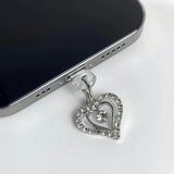 Popxstar Water Diamond Love Beautiful Phone Dust plug Accessories Decoration Hanging Pendant for iPhone for Samsung Type-C Charging Port
