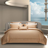 Popxstar  1400TC Egyptian Cotton Silky Luxury Wide Edge Embroidery Grey Bedding Set Duvet Cover Bed Sheet/Fitted Sheet Pillowcases 4Pcs
