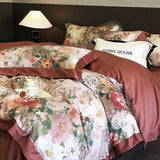 Popxstar  1000TC Egyptian Cotton Vintage Oil Painting Style Flowers Print Bedding Set Duvet Cover Flat/Fitted Bed Sheet Pillowcase 4Pcs