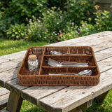 Durable 4 Grids Plastic Woven Storage Basket Anti-Slip Rectangular Kitchen Drawer Organizer Washable Cutlery Organizer Forks