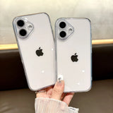 Popxstar  Fashion Tempered Glass Transparent Back Cover for iPhone 16 15 14 13 12 11 Pro Max 14/15/16 Plus Sparkling Powder Soft Edge Case