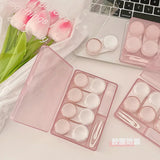 4 Pairs Cherry Blossom Powder Contact Lens Case Blue Cosmetic Lens Container Portable Travel Set Spectacle Case Storage Lens
