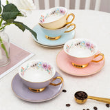 Popxstar  Ceramic Coffee Cup Elegant Flower Tea Cup and Saucer Afternoon Dessert Porcelain Tea Cup Saucer Set Tea Cafe Espresso Cup