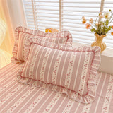Popxstar  2pcs Flower Prints Ruffles Pure Cotton Pillowcases 48x74cm Sizes Cushion Cover for Bed Floral Style Pillowslip