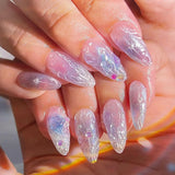 Popxstar 24pcs Romantic Y2k Star Press On Nails Gradient Blue French Style Gold Moon Designs Fake Nail Sweet Almond False Nails For Women