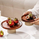 Popxstar  Japanese Cake Fruit Tray Wood Egg Tray Dessert Storages Shelf Ceramic Tall Footed Snack Decorative Tray Kitchen Accessories