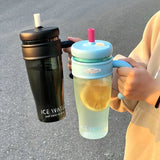 1100ML Large Capacity Plastic Straw Cup Summer Simple Office Ice Cup Water Bottle With Handle Portable Leak-proof Water Cup