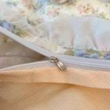 Popxstar  4Pcs Vintage French Fresh Floral Lace Ruffles 100% Cotton Bedding Set Duvet Cover Bed Skirt/Bed Sheet/Fitted Sheet Pillowcases