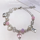 Popxstar One Piece Fashion Exquisite Star Shell Starfish Jellyfish Pearl Screw Y2K Silver Colour Bracelet Woman Party Gift Daily