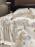 Popxstar  High Precision Damask Egyptian Cotton Flower Embroidery Luxury 4/5Pcs Bedding Set Duvet Cover Flat/Fitted Bed Sheet Pillowcases