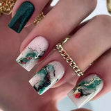 Popxstar 24Pcs Short Purple False Nails Leaf with French Design Gold Foil Wearable Fake Nails Coffin Ballet Full Cover Press on Nail Tips