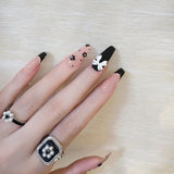 Popxstar 24Pcs/Box Gradient Long Ballet France Press on Nail Ink Chinese Style False Nails Rose Girls Full Cover Fake Nail Piece Finished