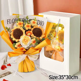 Popxstar  Hand Knitted Flower Bouquets Graduation Flower Bouquet Crochet Flowers Bouquet Finished Flower Bouquet Graduation Ceremony Gifts