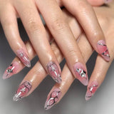 Popxstar  24Pcs Purple Fake Nails Almond Press on Nails Silver Star Designs Full Cover False Nails Tips Woman Y2K Girls Wearable Manicure