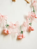 Popxstar  Handmade Crochet Flower Garland, Pink Floral Banner with Bows, Baby Shower, Wedding, Nursery, Party, Boho Wall Decoration Gifts