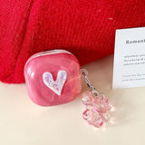 Popxstar  Rose Red Marble Pattern 3D Love Heart Cute Bear Pendant Earphone Accessories Case For Galaxy Buds Pro 2 Live Protection Cover