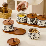 Popxstar 3pcs Ceramics Jars Lid Coffee Bean Storage Container‌ Dustproof and Moisture-proof with Cover Kitchen Organizer Jars for Spices