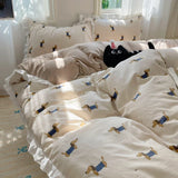 Popxstar Blue Floral Ruffle Duvet Cover Set Queen Flower Leaf Comforter Covers 4Pcs Soft Luxury Pastoral Garden Washed Cotton Bedding Set