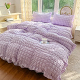 Popxstar Korean Princess Style Lace Ruffles Bedding Set Skin-friendly Soft Seersucker Duvet Cover Set Bed Sheet Or Bed Skirt Pillowcases