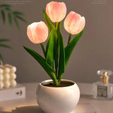 Popxstar Tulip Table Lamp LED Bedside Lamp Simulation Flower Bouquet Bedroom Bedside Romantic Atmosphere Birthday Gift Home Decoration